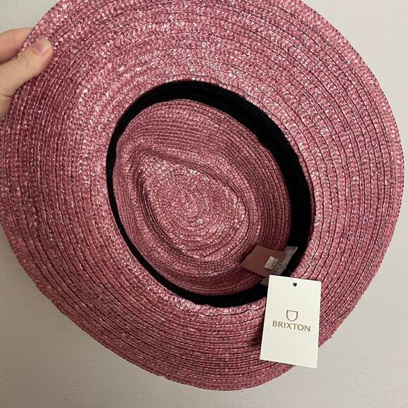 Brixton Pink Straw Sun Hat Joanna Short Brim In Dusty Rose Medium (7 1/4) - Picture 2 of 7